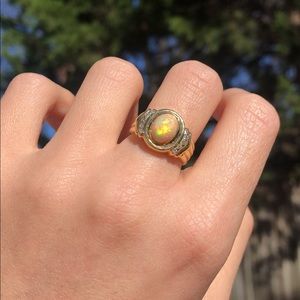Estate 14k Opal + Diamond Ring